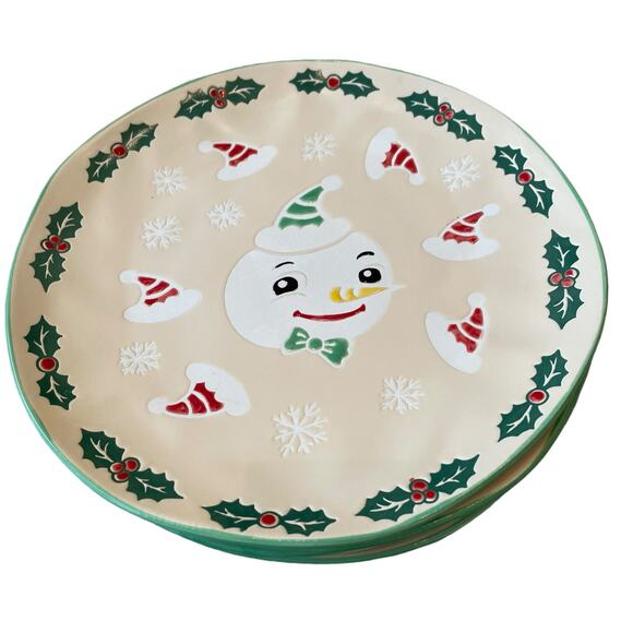 ELI + ANA Christmas VINTAGE SNOWMAN Dinner Plate 11in Set of 4 Ceramic New - Picture 7 of 12